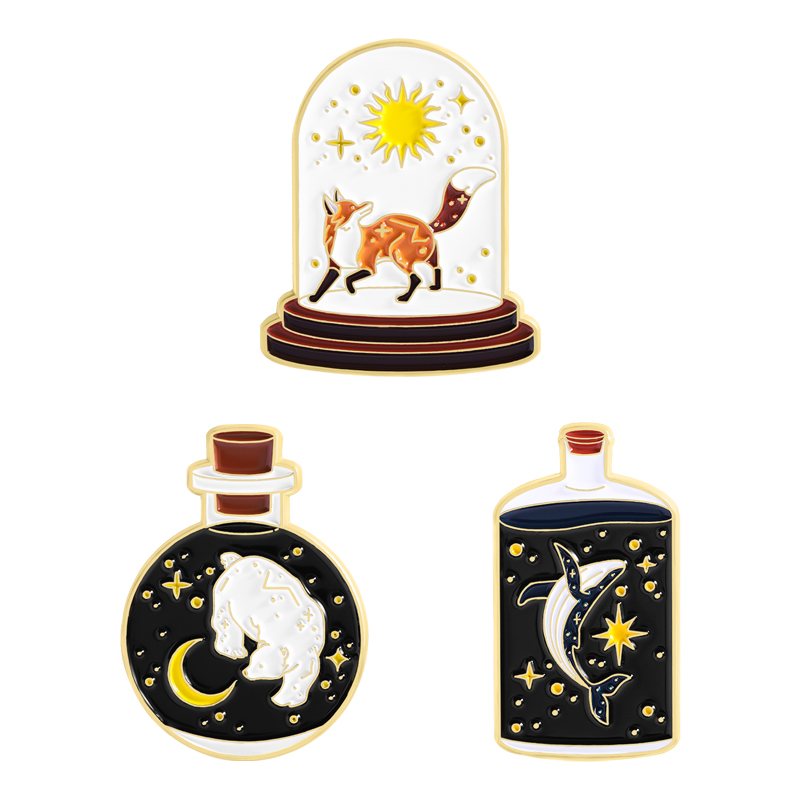 Vintage Collectible Bears - 漫画動物天体アートコレクションエナメルピンキツネ太陽クマ月クジラ星ヴィンテージバッジ服を飾るブローチ