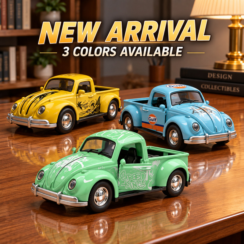 Vintage And Collectible - 新商品：1/36スケールのビートル風ピックアップトラック、合金製プルバックモデルカー、ドアが開閉可能、ダイキャスト製、コレクションアイテム、クリスマスや誕生日のプレゼントに最適。