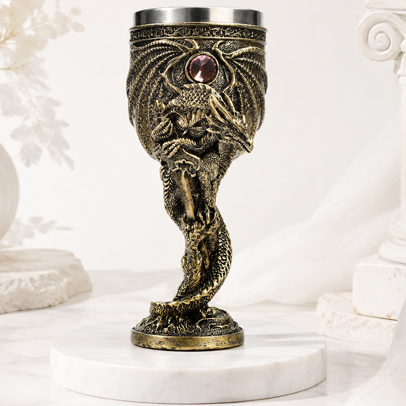Collectible Vintage Wine - ヴィンテージドラゴンゴブレット ステンレススチールライナー 中世ファンタジーカラフェ ゴシック装飾カップ ドラゴンクロー ワイングラス