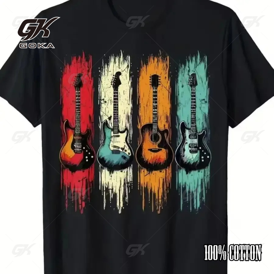 Collectible Vintage T Shirts - レトロギターコレクショングラフィック Tシャツヴィンテージロックミュージックカジュアルコットン半袖カジュアルファッションメンズ夏綿 100%