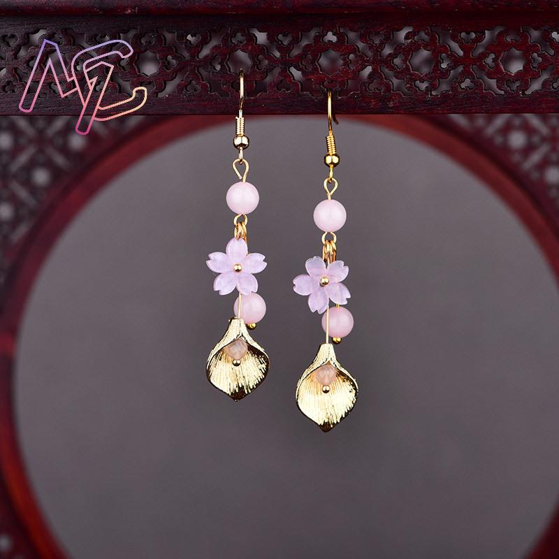 ピンク天然翡翠の花のイヤリングヴィンテージギフト女性のための - Vintage Collectibles For Sale のレビューと価格