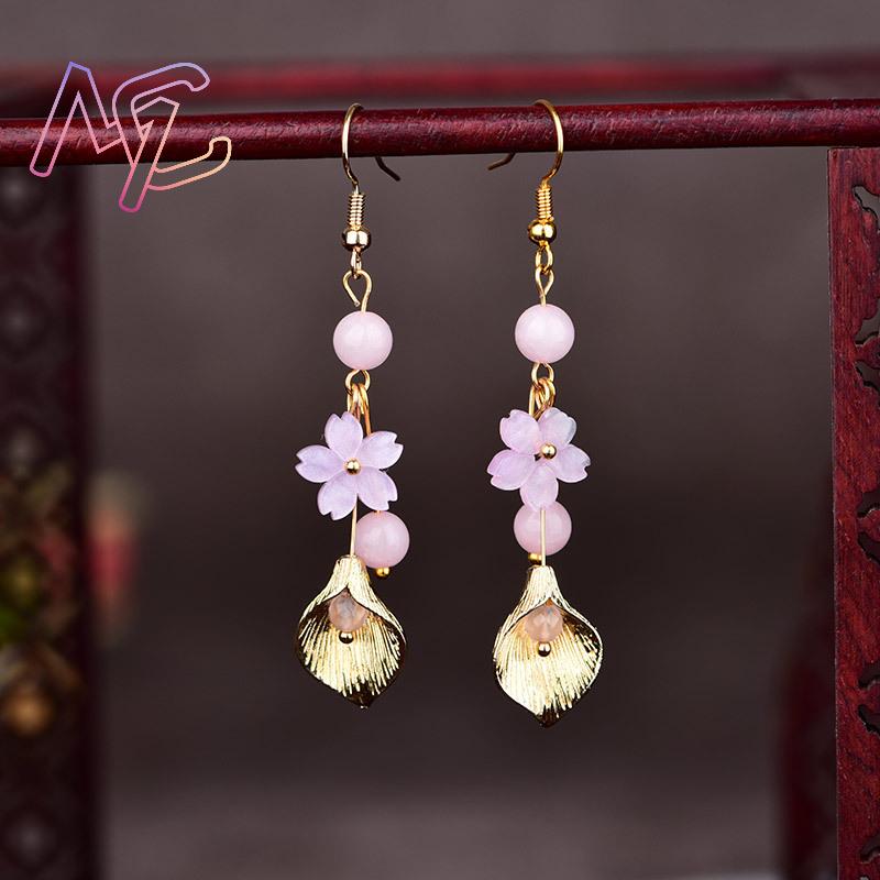 ピンク天然翡翠の花のイヤリングヴィンテージギフト女性のための - Vintage Collectibles For Sale のレビューと価格